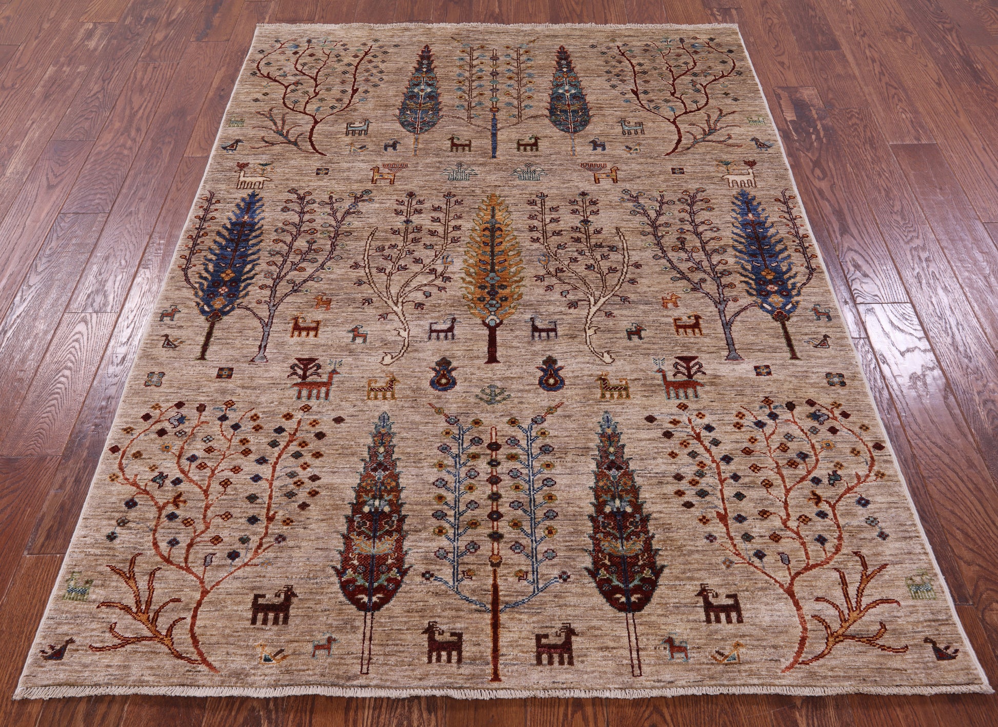 Tribal Persian Gabbeh Hand Knotted Wool Rug - 5' 1" X 6' 9" - Golden Nile