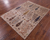 Tribal Persian Gabbeh Hand Knotted Wool Rug - 5' 1" X 6' 9" - Golden Nile