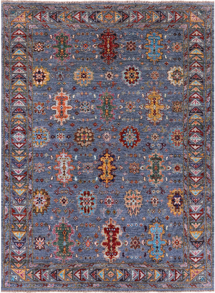 Peshawar Hand Knotted Wool Rug - 5' 0" X 6' 9" - Golden Nile