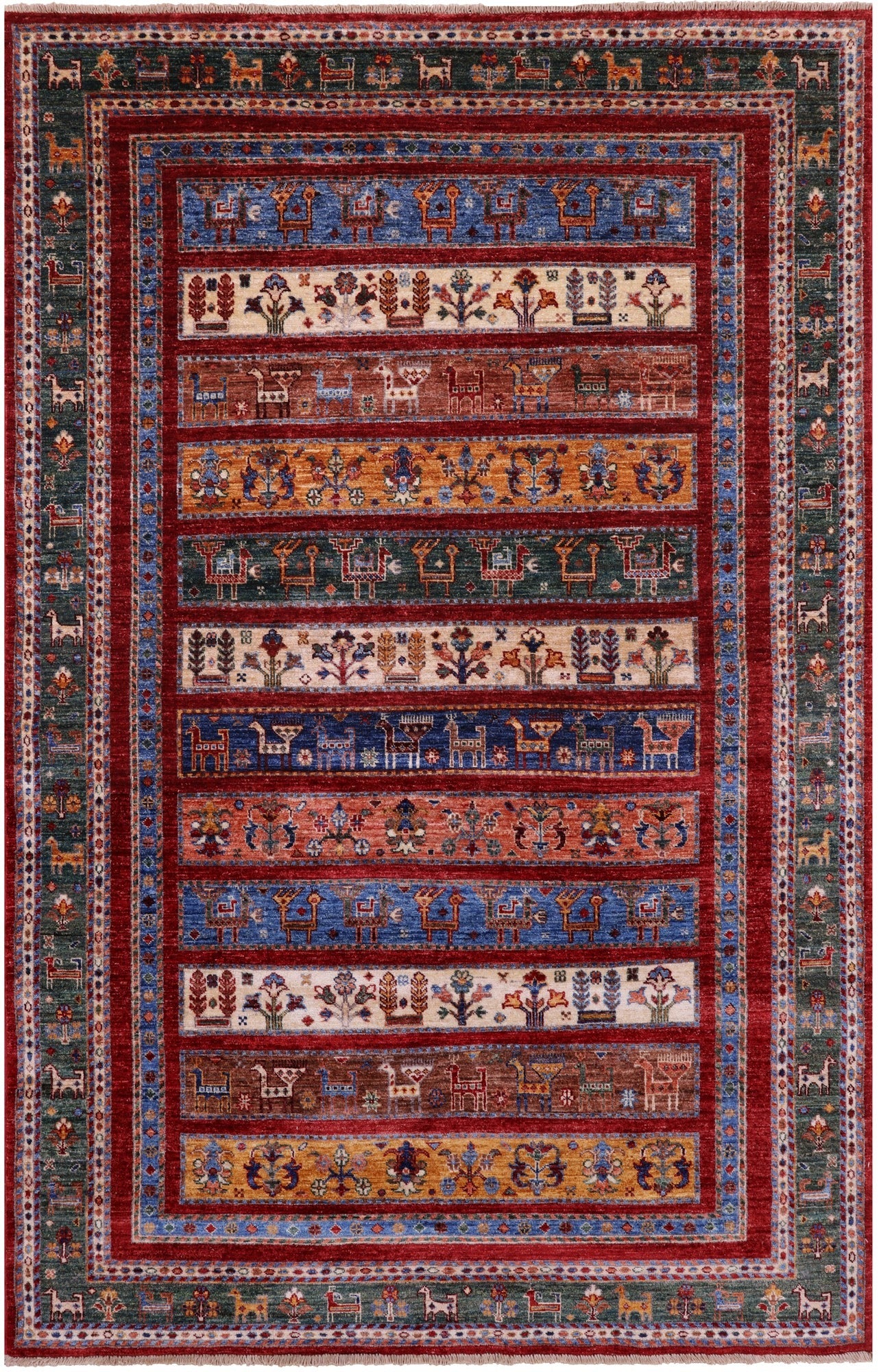 Tribal Persian Gabbeh Hand Knotted Wool Rug - 5' 7" X 8' 5" - Golden Nile