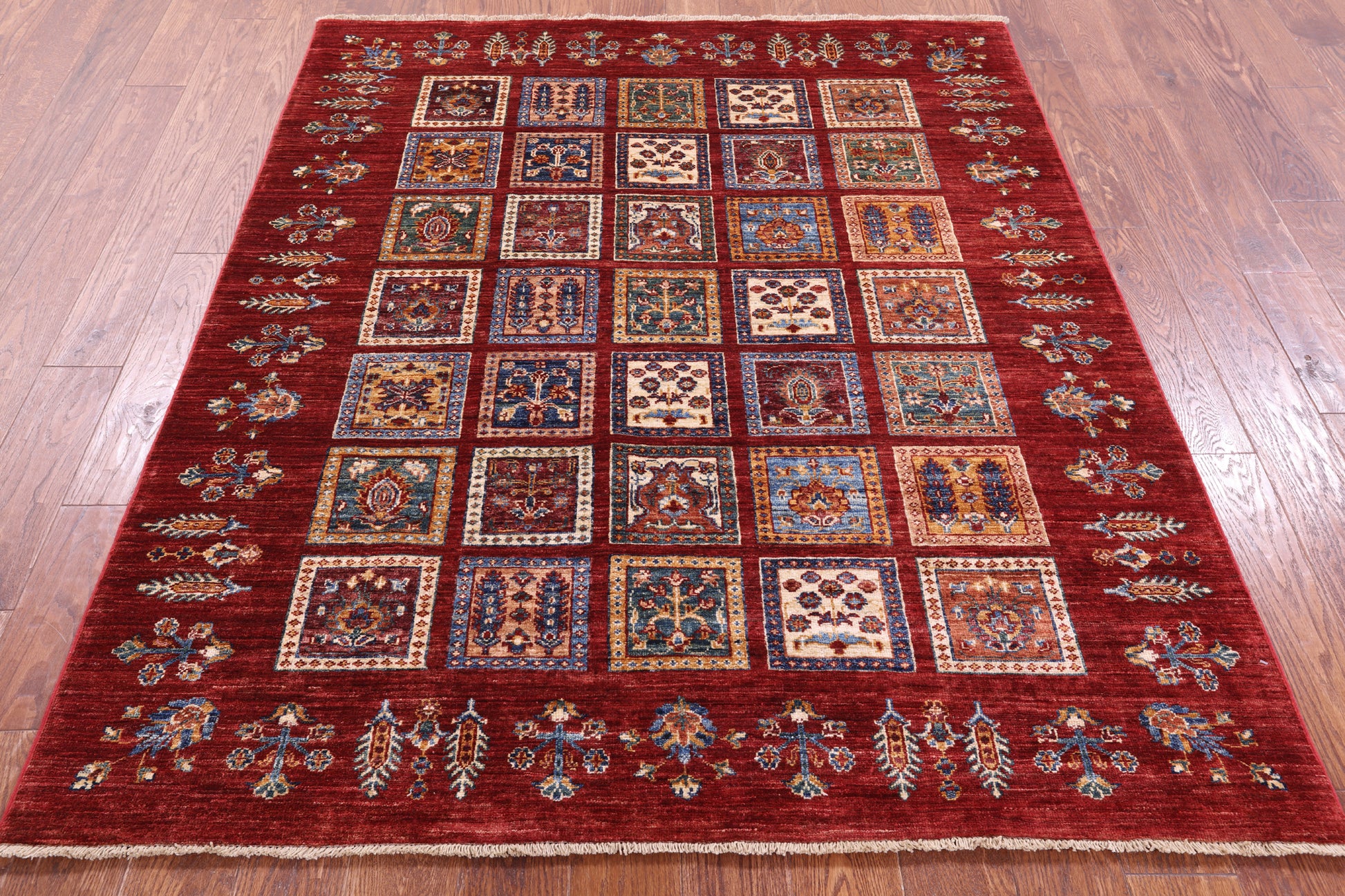 Red Garden Design Persian Hand Knotted Wool Rug - 5' 2" X 6' 2" - Golden Nile