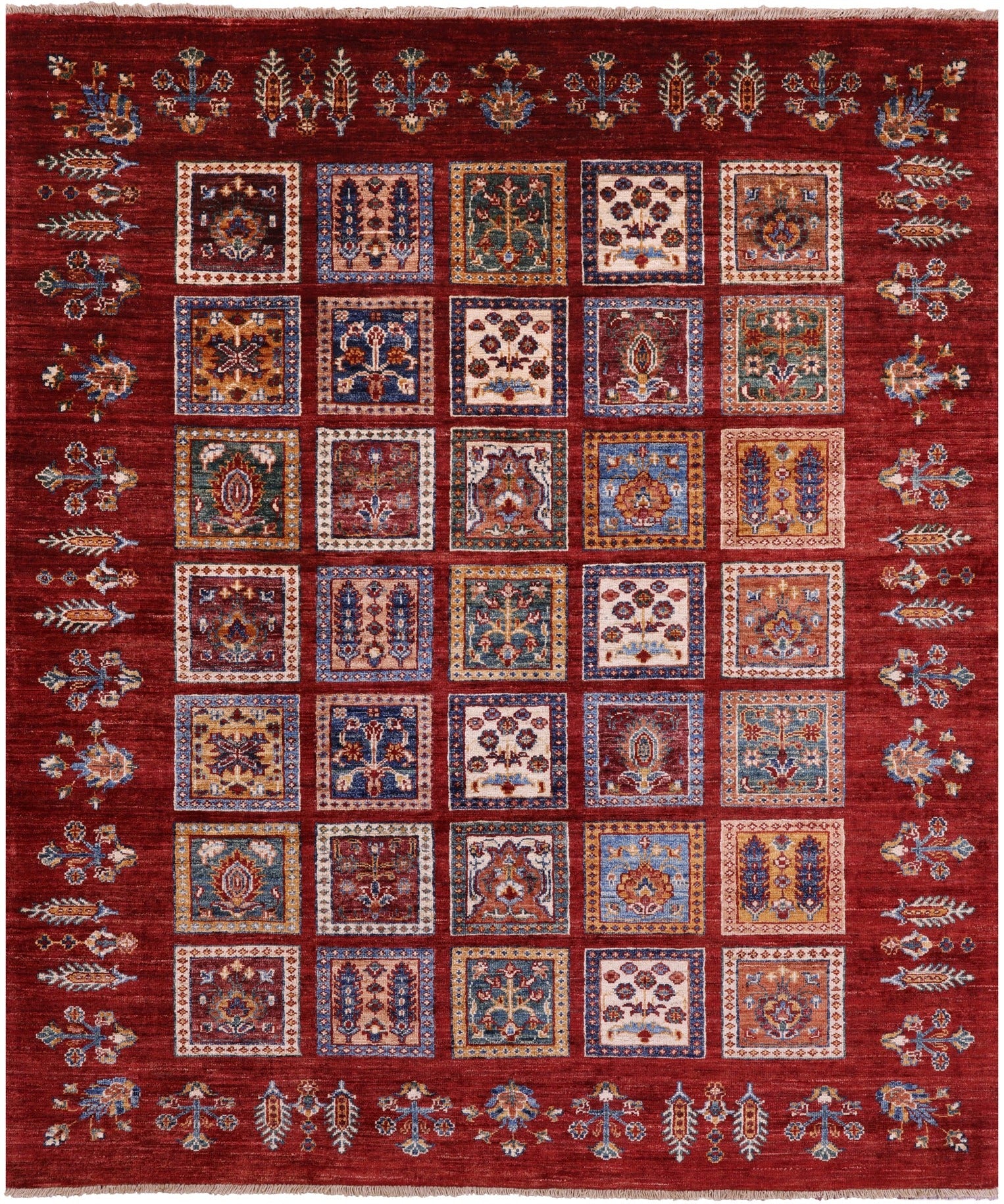 Red Garden Design Persian Hand Knotted Wool Rug - 5' 2" X 6' 2" - Golden Nile