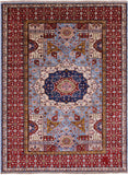 Blue Geometric Persian Mamluk Hand Knotted Wool Rug - 4' 11" X 6' 8" - Golden Nile