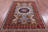 Blue Geometric Persian Mamluk Hand Knotted Wool Rug - 4' 11" X 6' 8" - Golden Nile