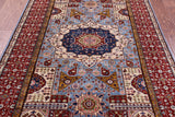 Blue Geometric Persian Mamluk Hand Knotted Wool Rug - 4' 11" X 6' 8" - Golden Nile