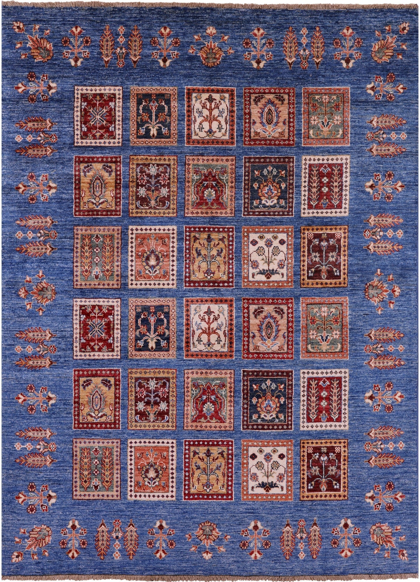 Blue Garden Design Persian Hand Knotted Wool Rug - 5' 0" X 6' 8" - Golden Nile