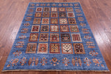 Blue Garden Design Persian Hand Knotted Wool Rug - 5' 0" X 6' 8" - Golden Nile