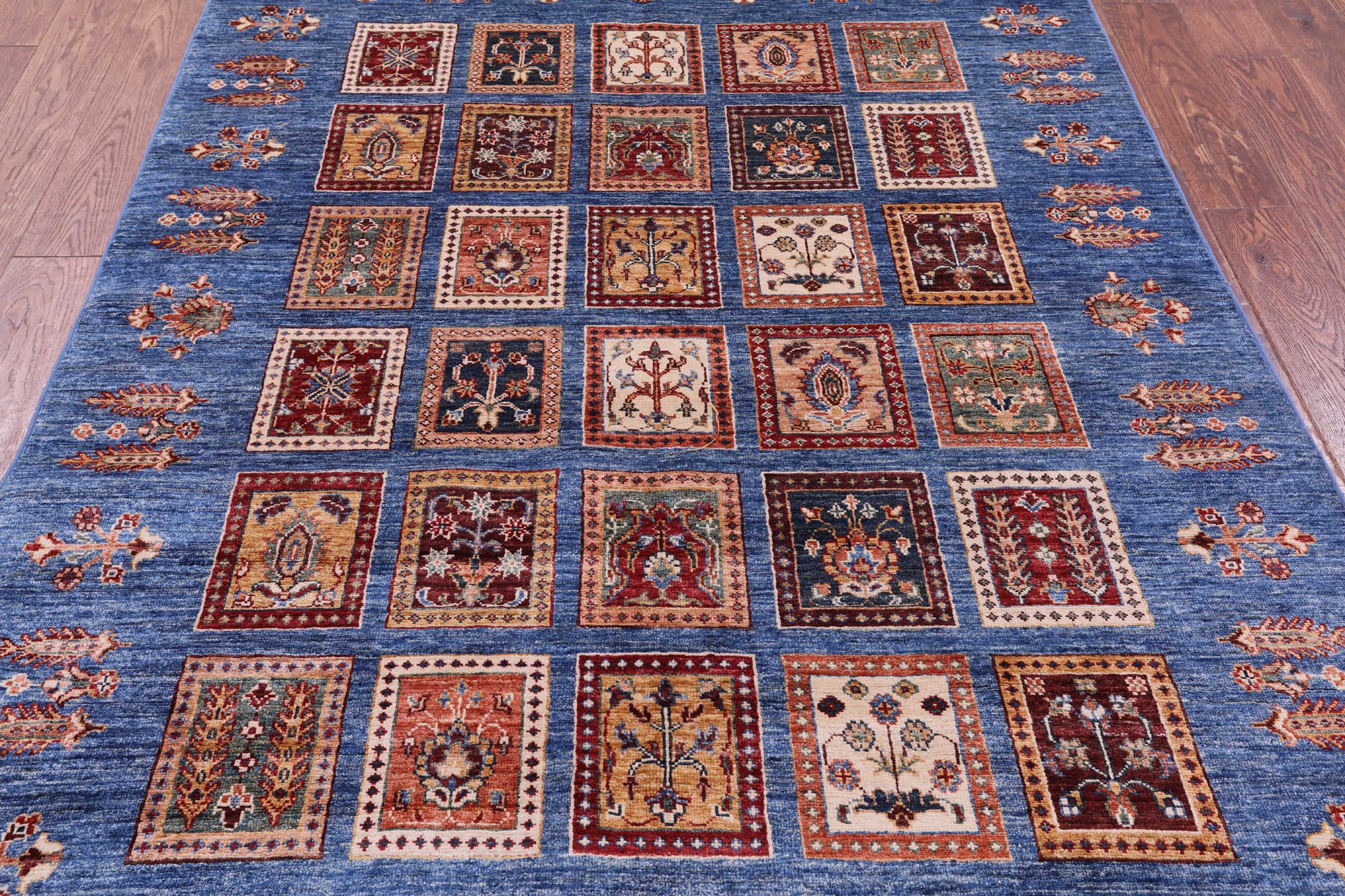 Blue Garden Design Persian Hand Knotted Wool Rug - 5' 0" X 6' 8" - Golden Nile