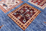 Blue Garden Design Persian Hand Knotted Wool Rug - 5' 0" X 6' 8" - Golden Nile