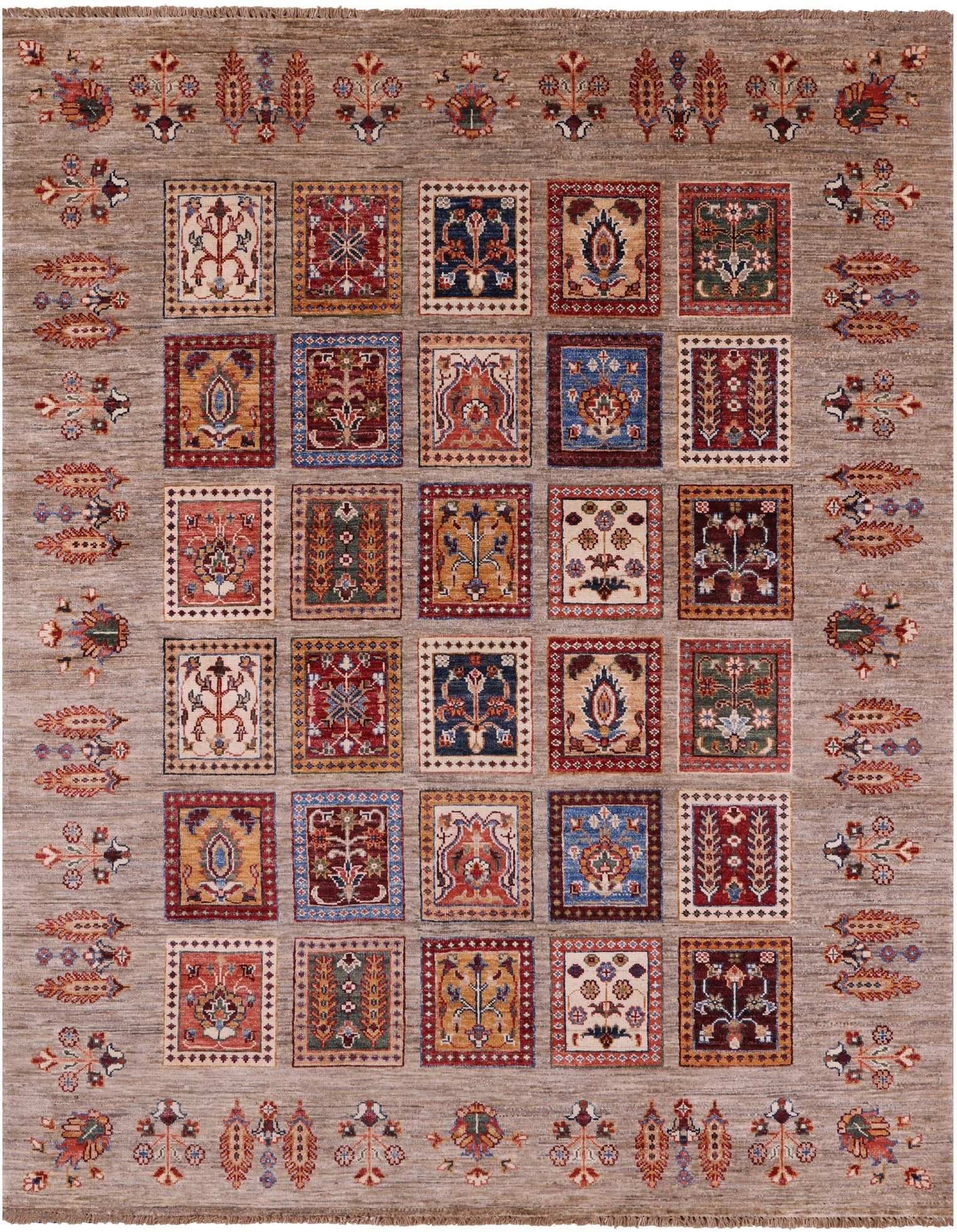 Garden Design Persian Hand Knotted Wool Rug - 5' 2" X 6' 6" - Golden Nile