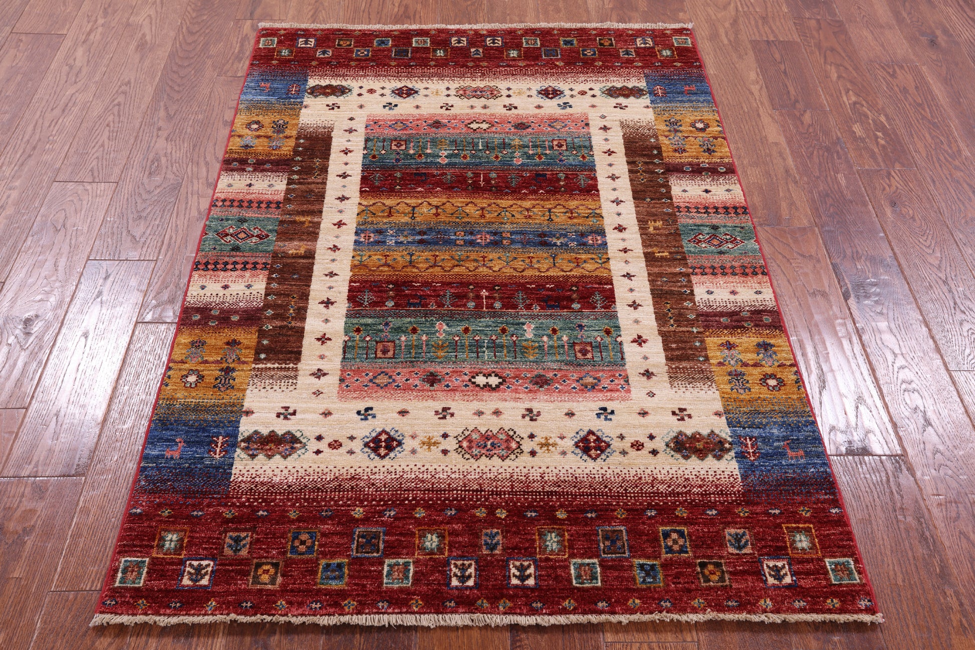Tribal Persian Gabbeh Handmade Wool Rug - 3' 7" X 4' 11" - Golden Nile