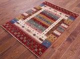Tribal Persian Gabbeh Handmade Wool Rug - 3' 7" X 4' 11" - Golden Nile