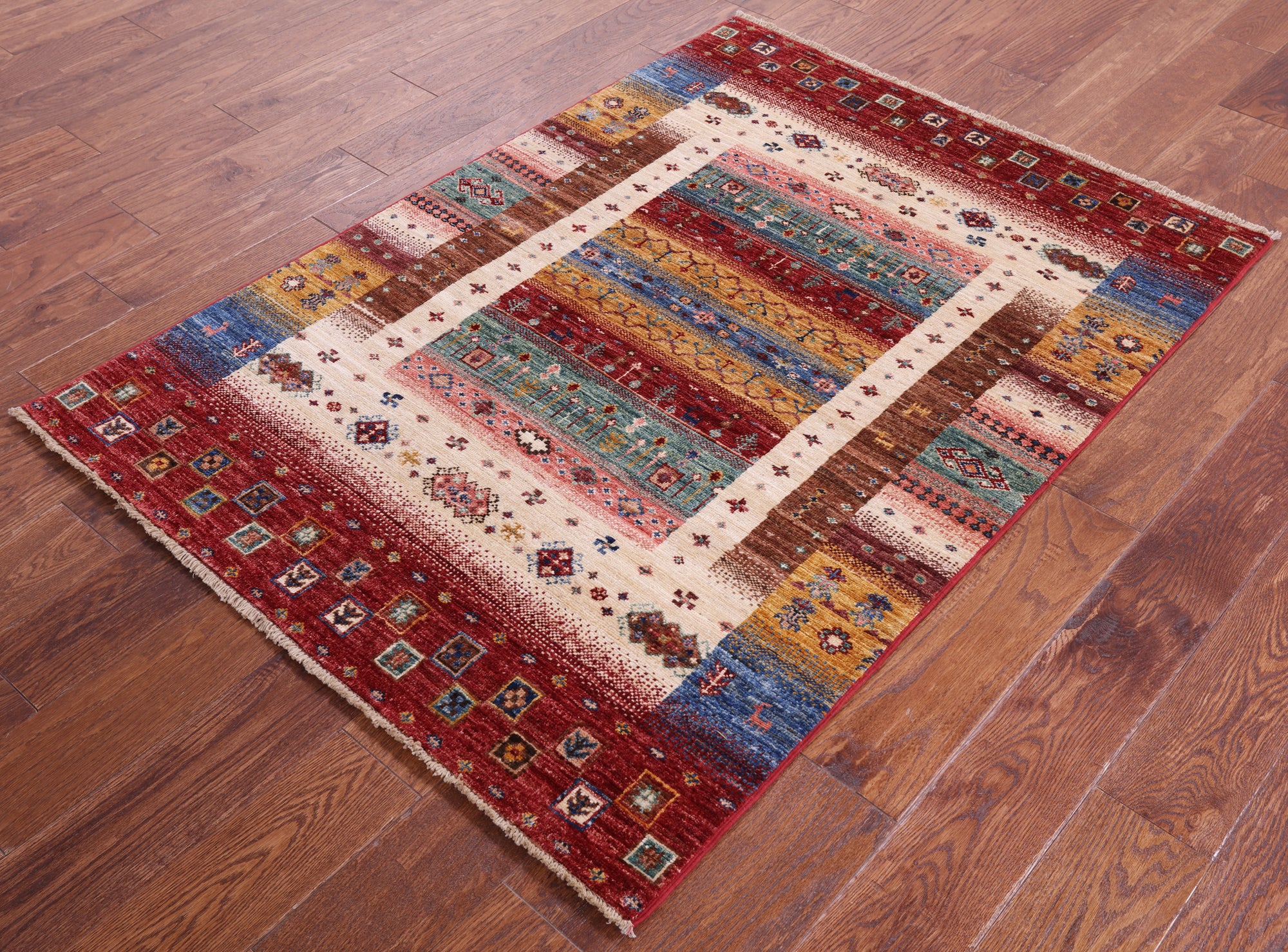 Tribal Persian Gabbeh Handmade Wool Rug - 3' 7" X 4' 11" - Golden Nile
