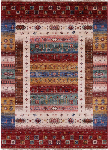 Tribal Persian Gabbeh Handmade Wool Rug - 3' 7" X 4' 11" - Golden Nile