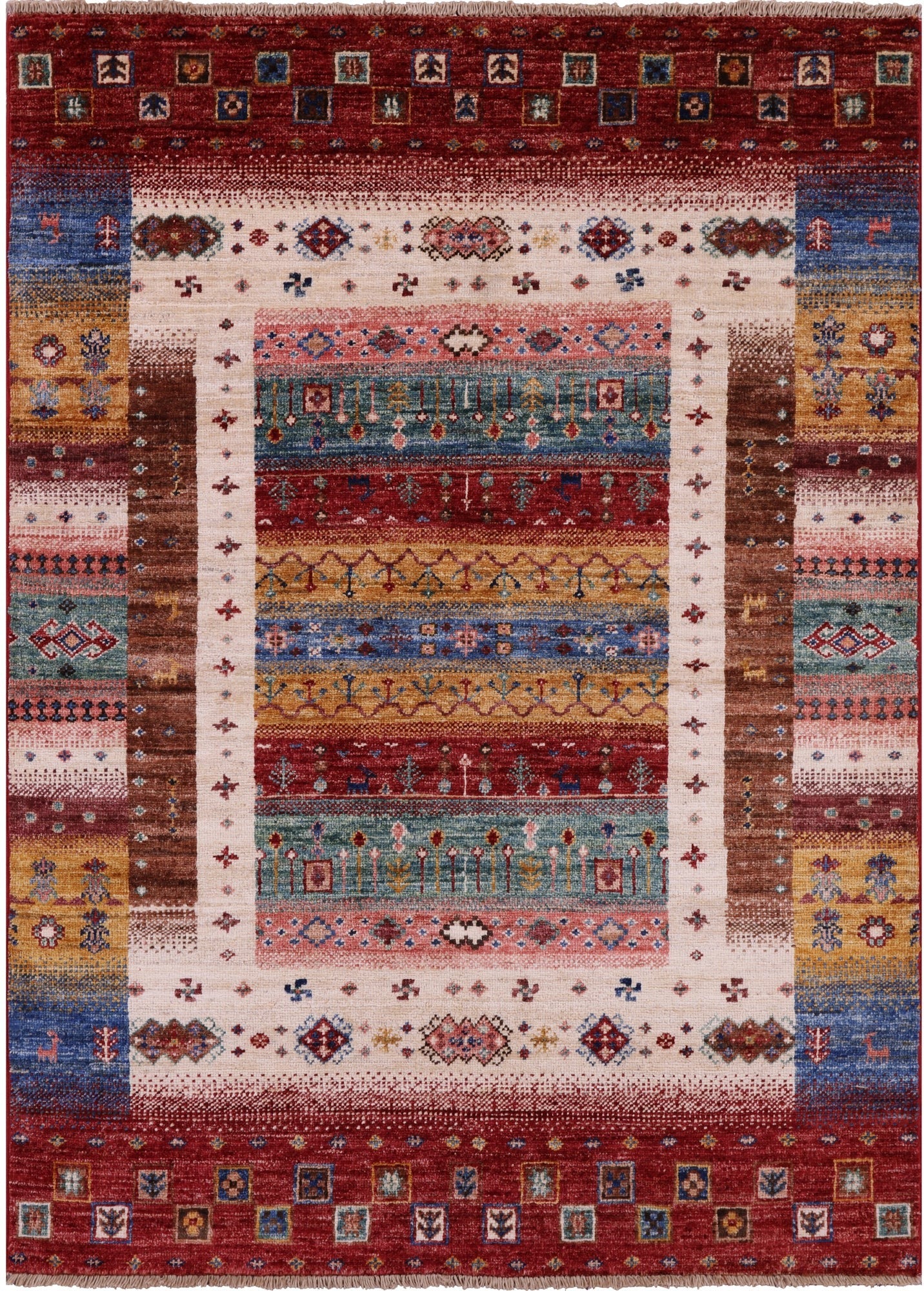 Tribal Persian Gabbeh Handmade Wool Rug - 3' 7" X 4' 11" - Golden Nile