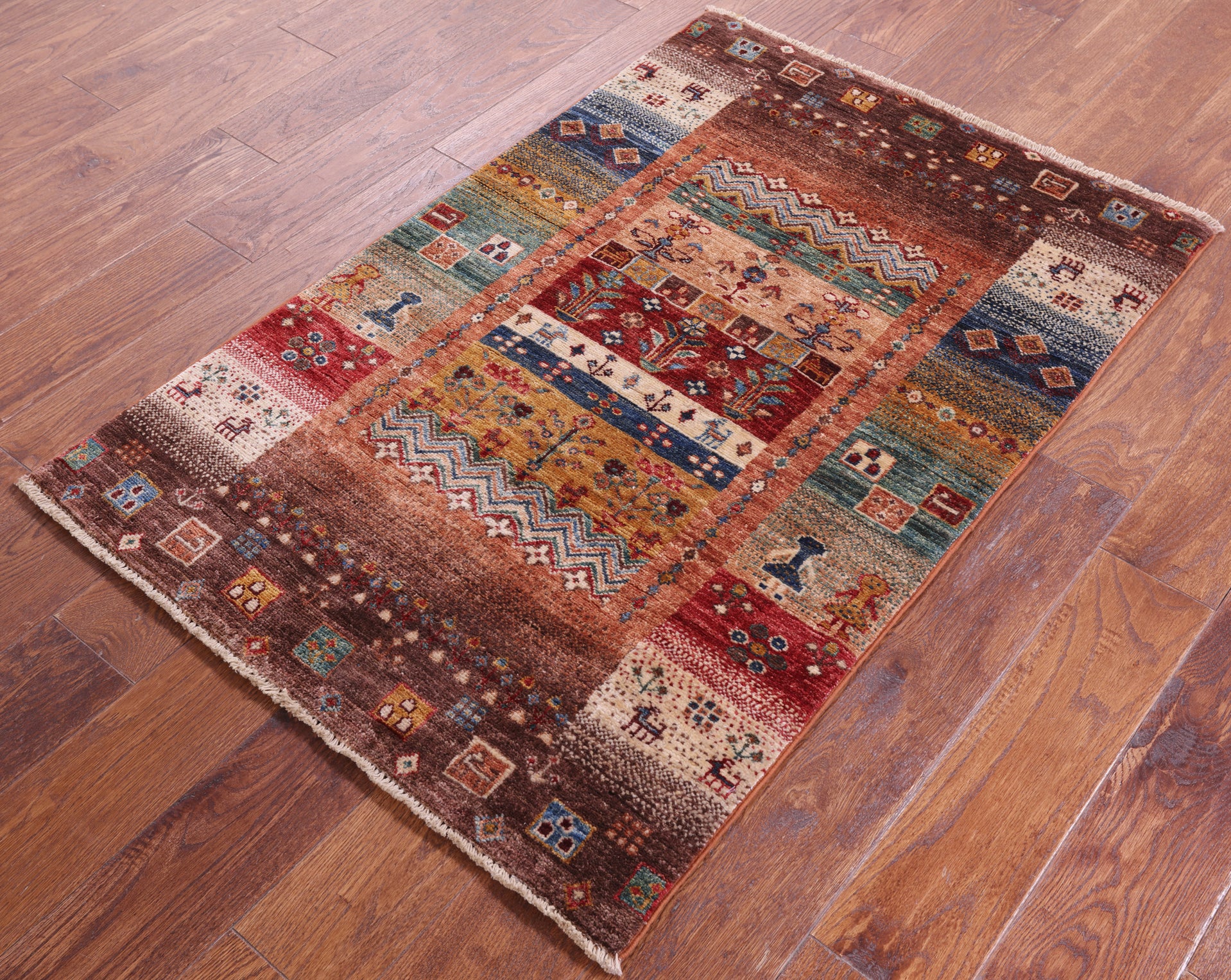 Tribal Persian Gabbeh Hand Knotted Wool Rug - 2' 8" X 4' 0" - Golden Nile