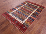 Persian Tribal Gabbeh Handmade Wool Rug - 4' 2" X 6' 3" - Golden Nile