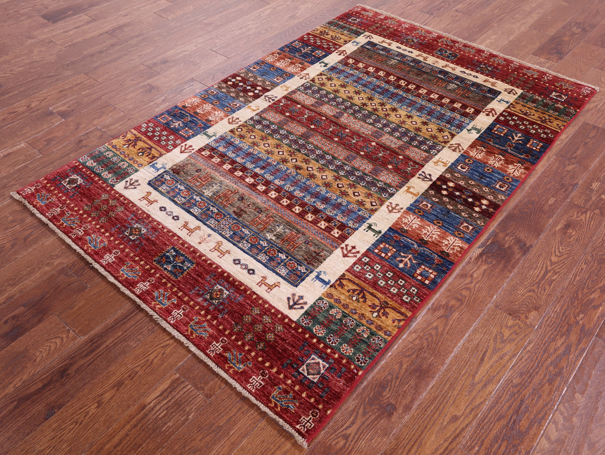 Persian Tribal Gabbeh Handmade Wool Rug - 4' 2" X 6' 3" - Golden Nile