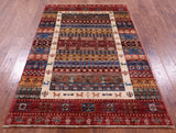 Persian Tribal Gabbeh Handmade Wool Rug - 4' 2" X 6' 3" - Golden Nile