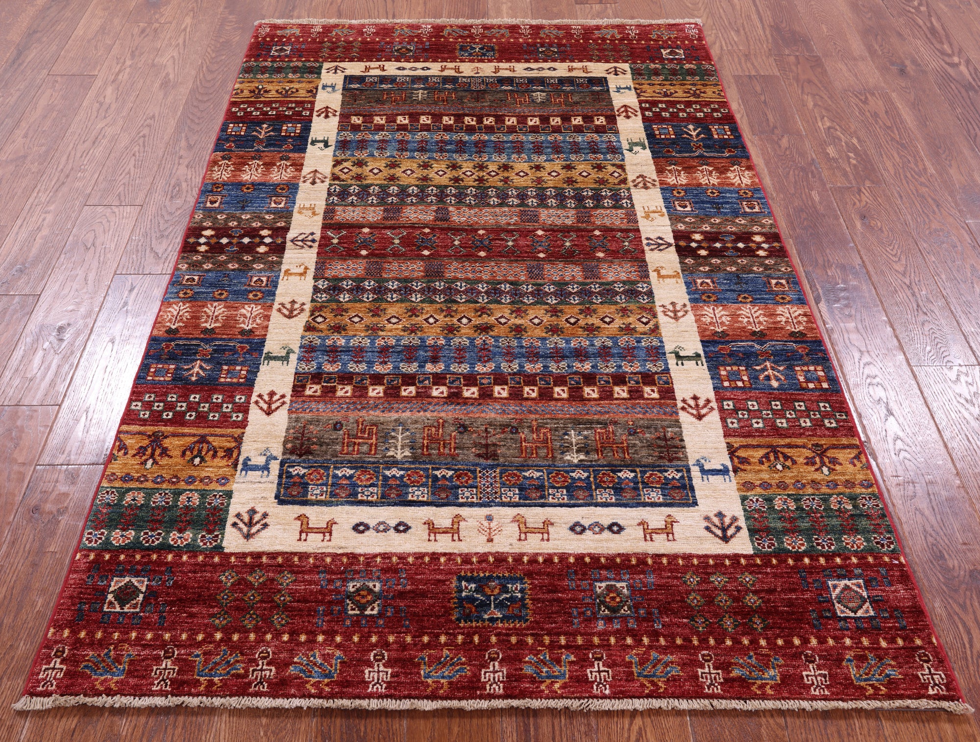 Persian Tribal Gabbeh Handmade Wool Rug - 4' 2" X 6' 3" - Golden Nile