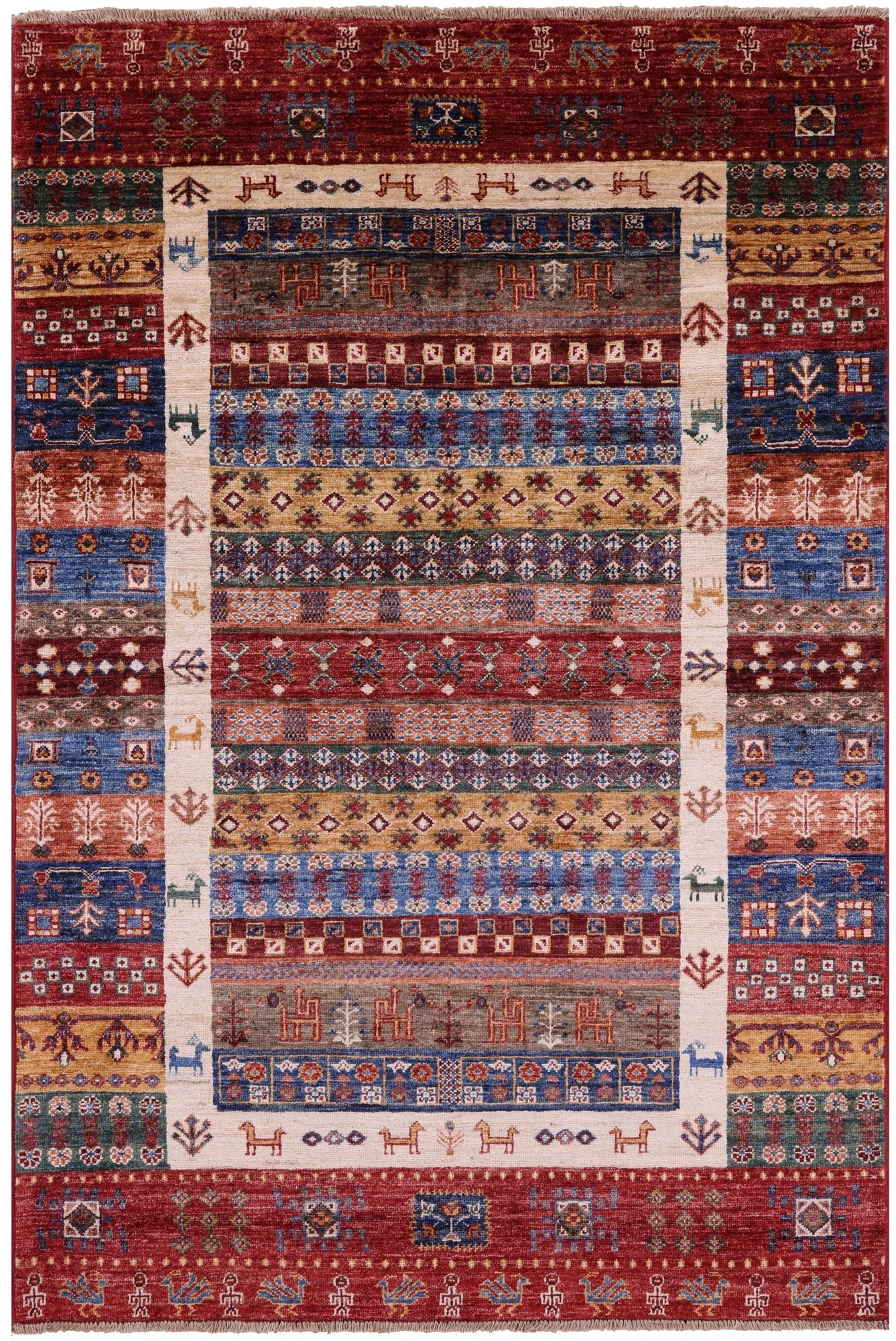 Persian Tribal Gabbeh Handmade Wool Rug - 4' 2" X 6' 3" - Golden Nile