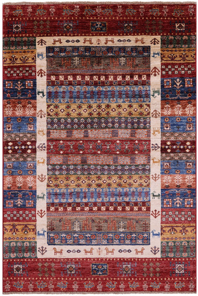Persian Tribal Gabbeh Handmade Wool Rug - 4' 2" X 6' 3" - Golden Nile