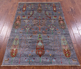 Grey Persian Tribal Gabbeh Handmade Wool Rug - 4' 1" X 6' 0" - Golden Nile