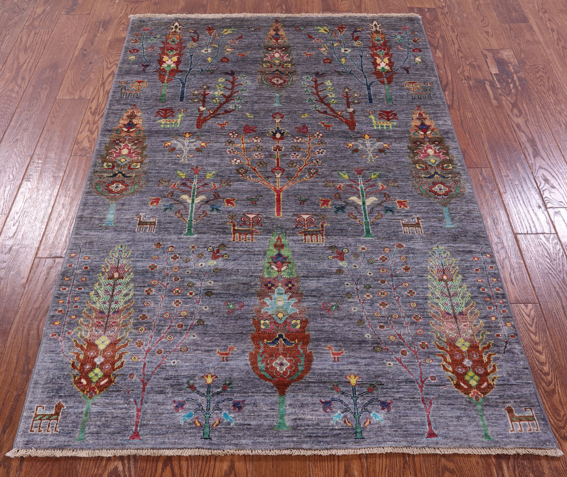 Grey Persian Tribal Gabbeh Handmade Wool Rug - 4' 1" X 6' 0" - Golden Nile