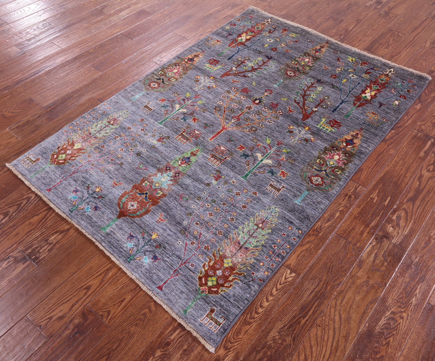 Grey Persian Tribal Gabbeh Handmade Wool Rug - 4' 1" X 6' 0" - Golden Nile
