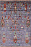 Grey Persian Tribal Gabbeh Handmade Wool Rug - 4' 1" X 6' 0" - Golden Nile