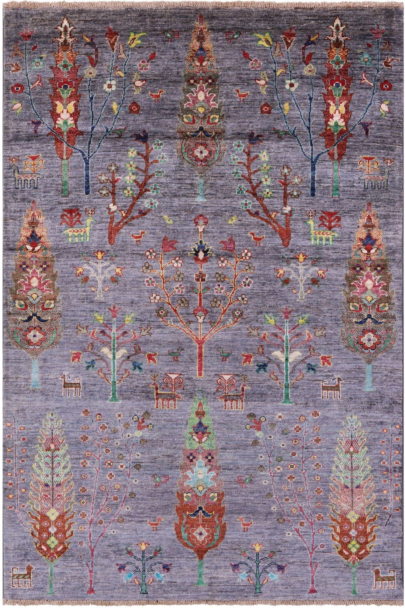 Grey Persian Tribal Gabbeh Handmade Wool Rug - 4' 1" X 6' 0" - Golden Nile