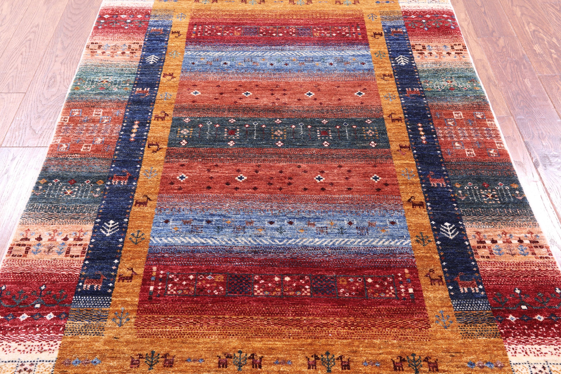 Persian Gabbeh Tribal Hand Knotted Wool Rug - 4' 0" X 5' 10" - Golden Nile