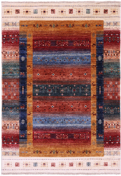 Persian Gabbeh Tribal Hand Knotted Wool Rug - 4' 0" X 5' 10" - Golden Nile