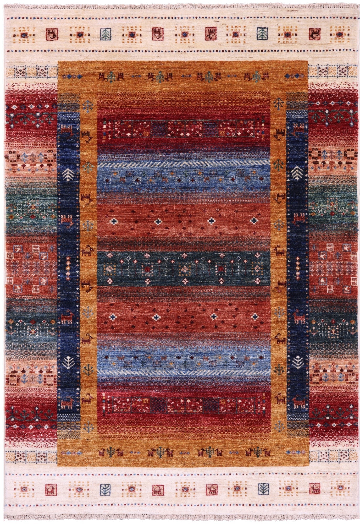 Persian Gabbeh Tribal Hand Knotted Wool Rug - 4' 0" X 5' 10" - Golden Nile