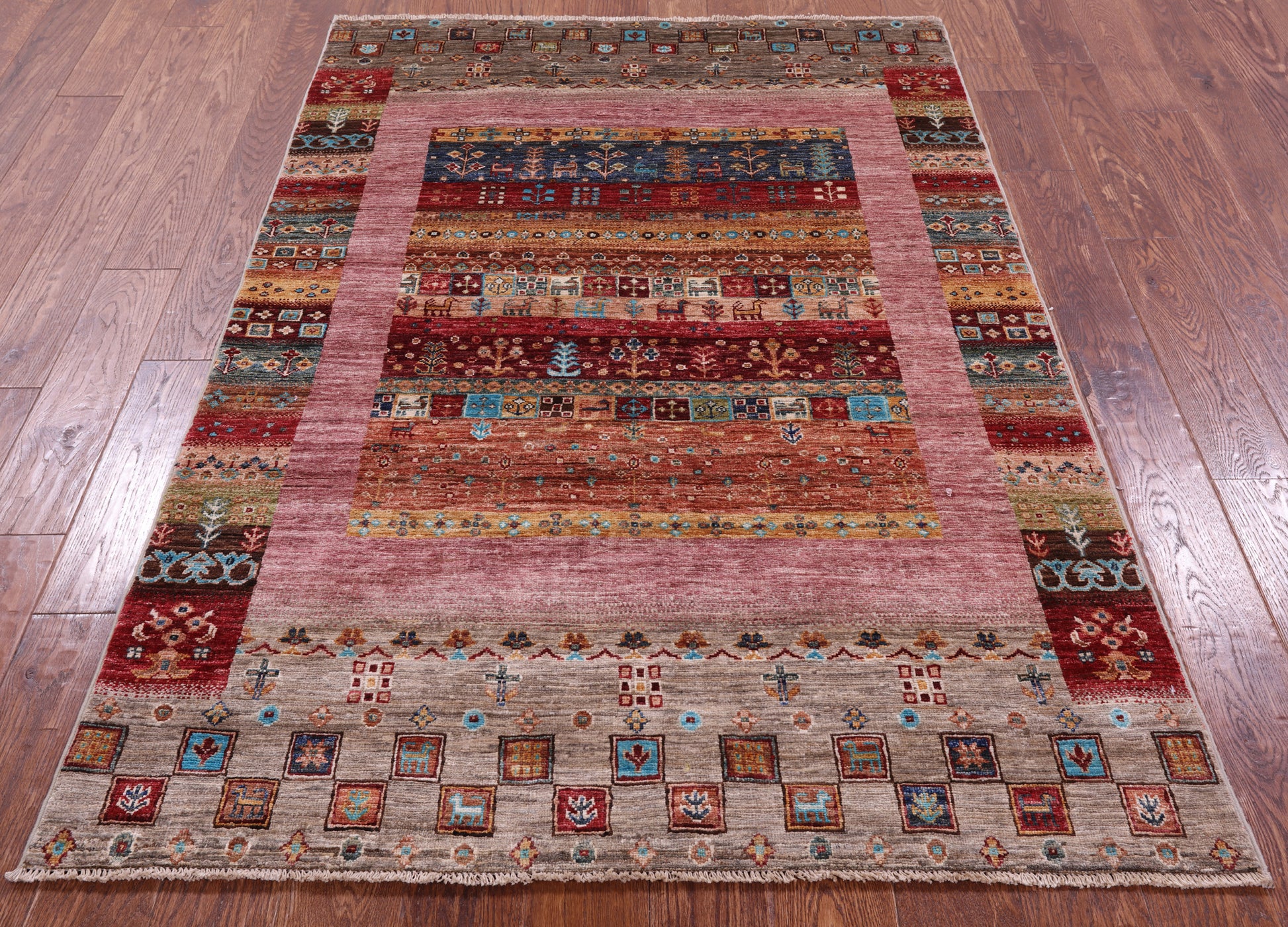 Tribal Persian Gabbeh Hand Knotted Wool Rug - 4' 2" X 6' 1" - Golden Nile