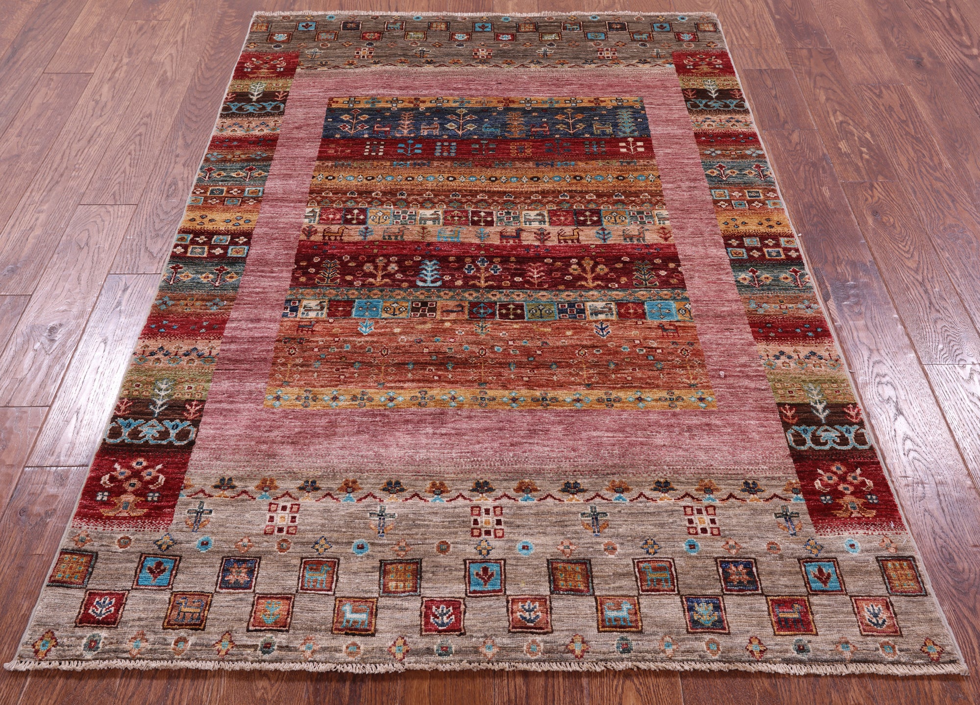 Tribal Persian Gabbeh Hand Knotted Wool Rug - 4' 2" X 6' 1" - Golden Nile