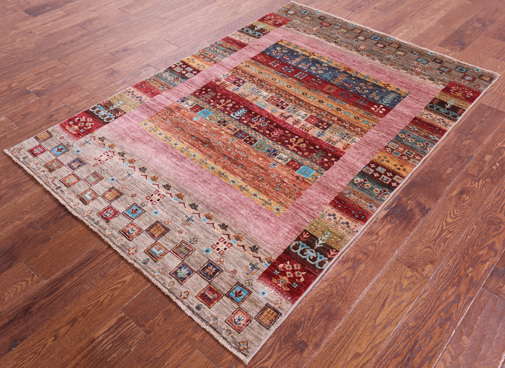 Tribal Persian Gabbeh Hand Knotted Wool Rug - 4' 2" X 6' 1" - Golden Nile