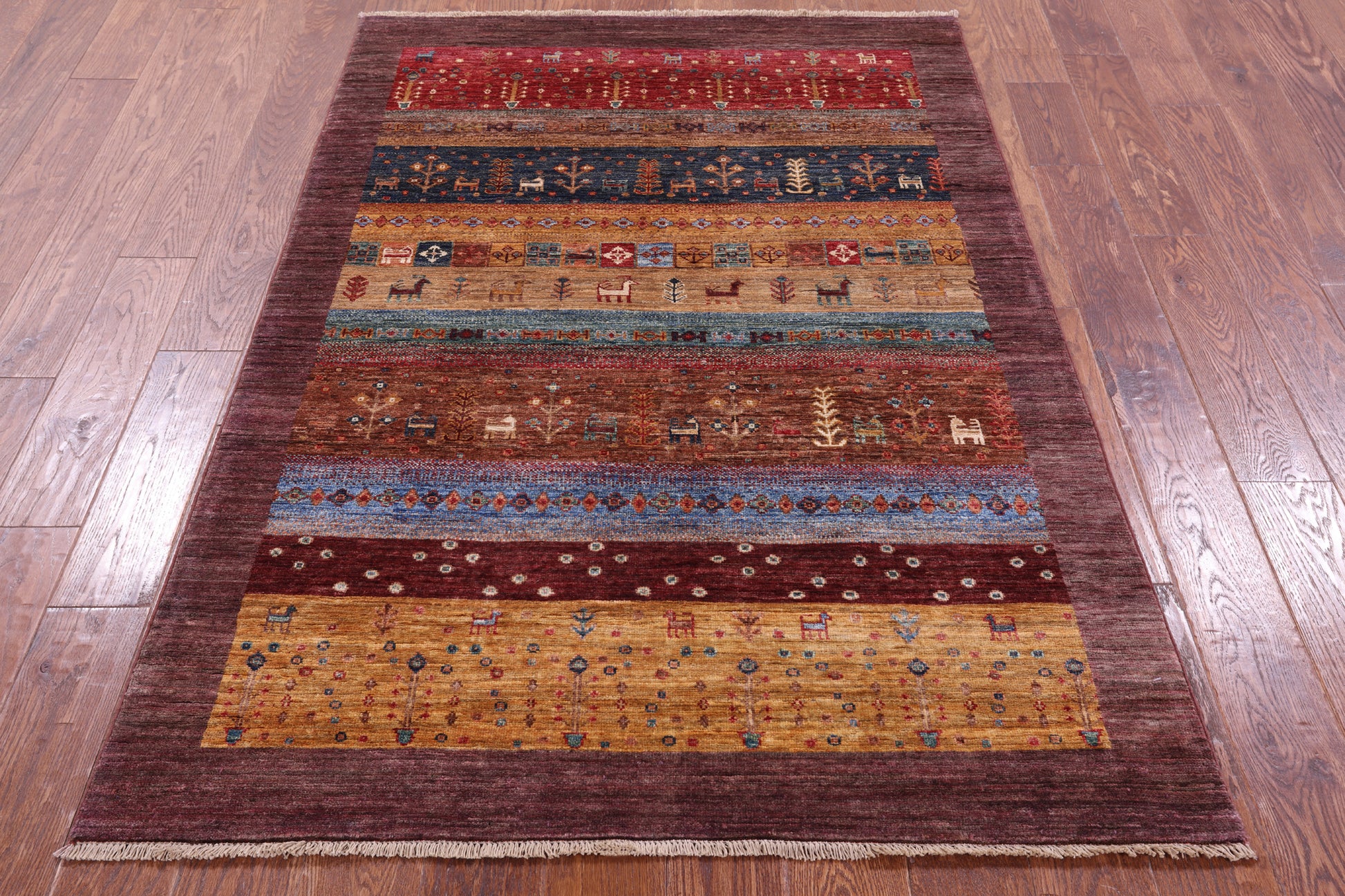 Tribal Persian Gabbeh Hand Knotted Wool Rug - 4' 0" X 5' 10" - Golden Nile