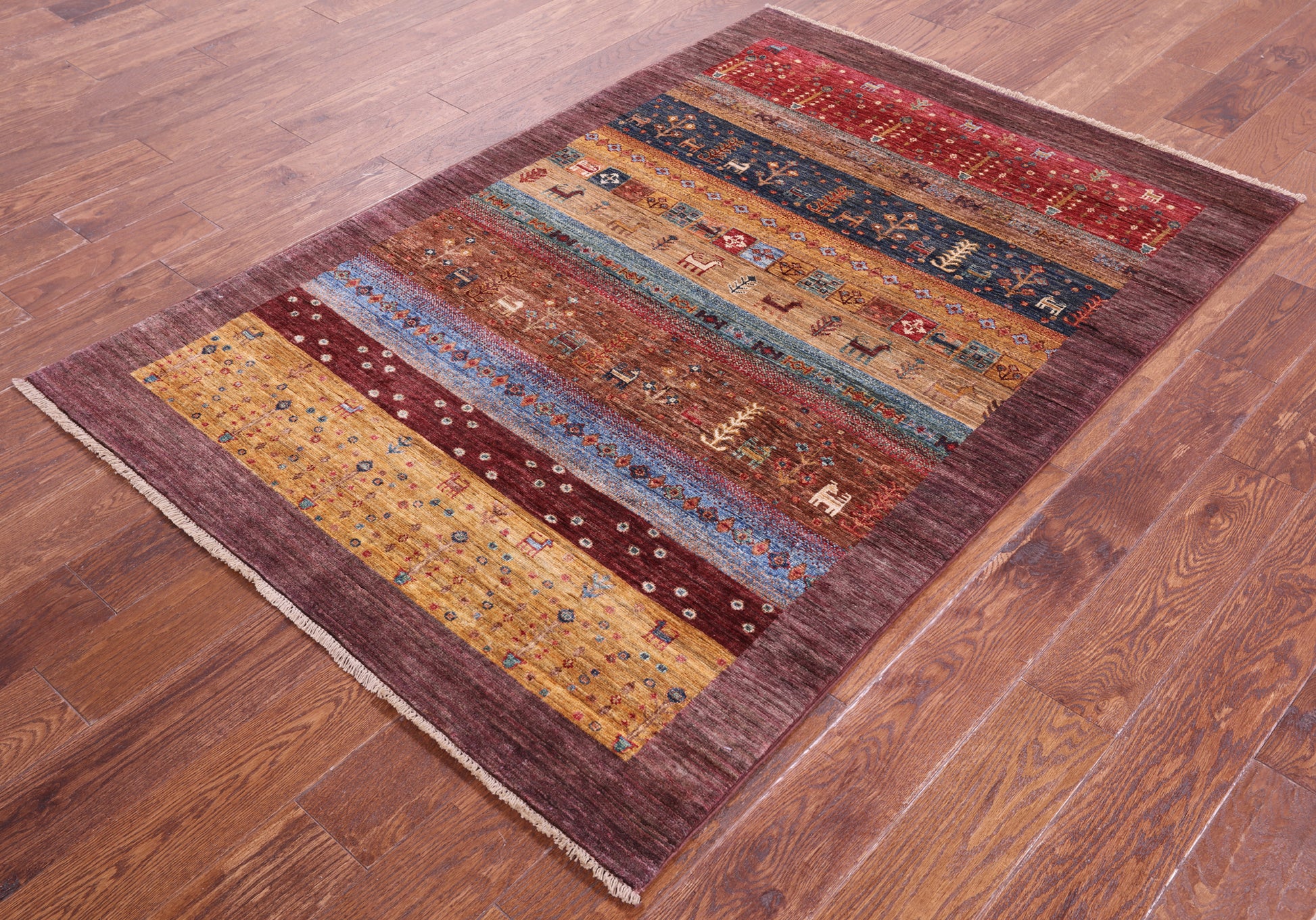 Tribal Persian Gabbeh Hand Knotted Wool Rug - 4' 0" X 5' 10" - Golden Nile
