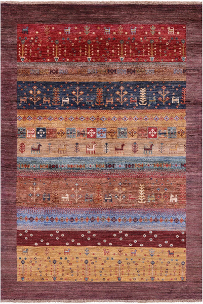 Tribal Persian Gabbeh Hand Knotted Wool Rug - 4' 0" X 5' 10" - Golden Nile