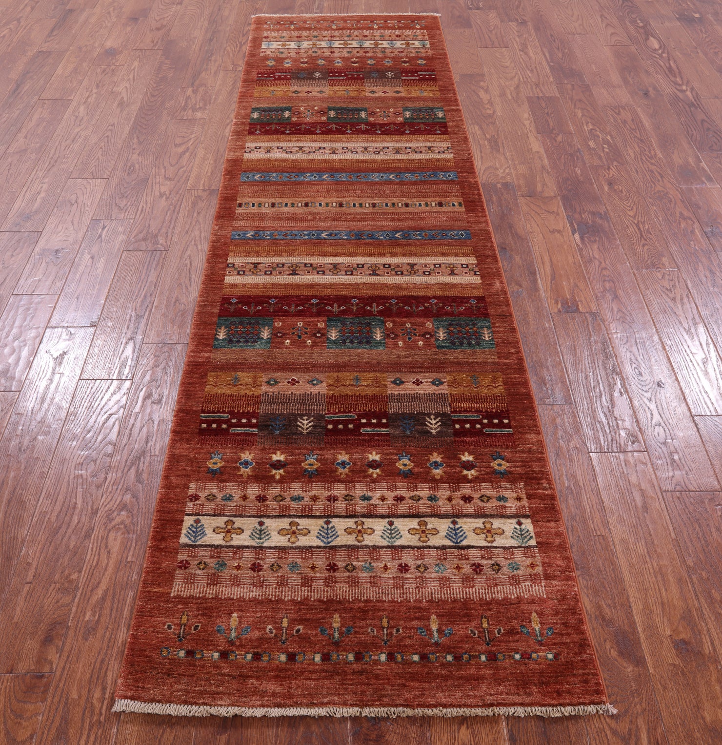 Tribal Persian Gabbeh Hand Knotted Wool Runner Rug - 2' 8" X 9' 8" - Golden Nile