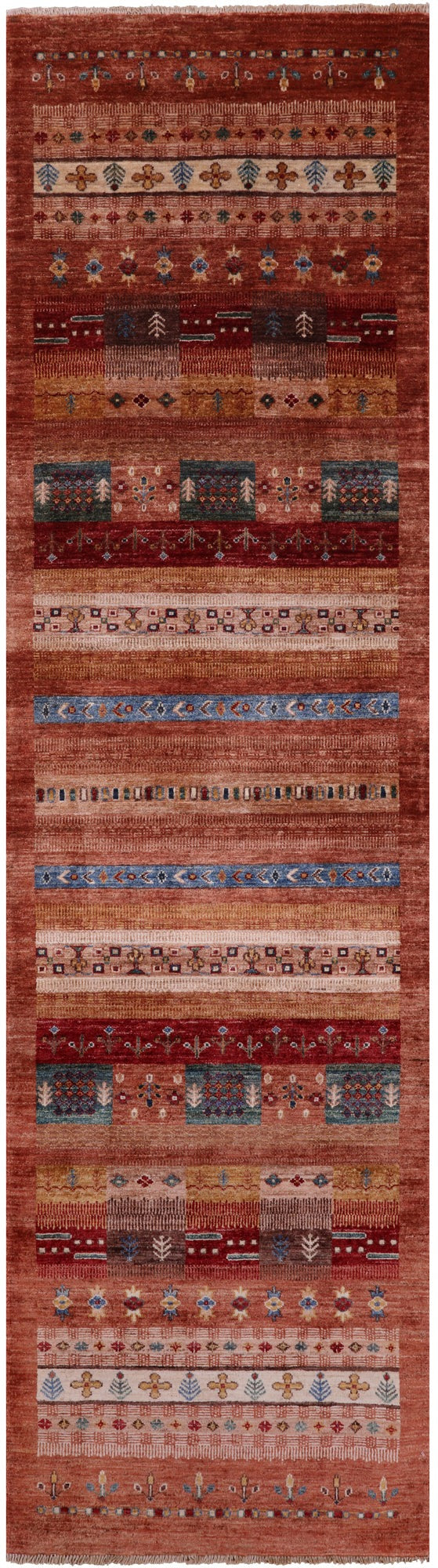 Tribal Persian Gabbeh Hand Knotted Wool Runner Rug - 2' 8" X 9' 8" - Golden Nile