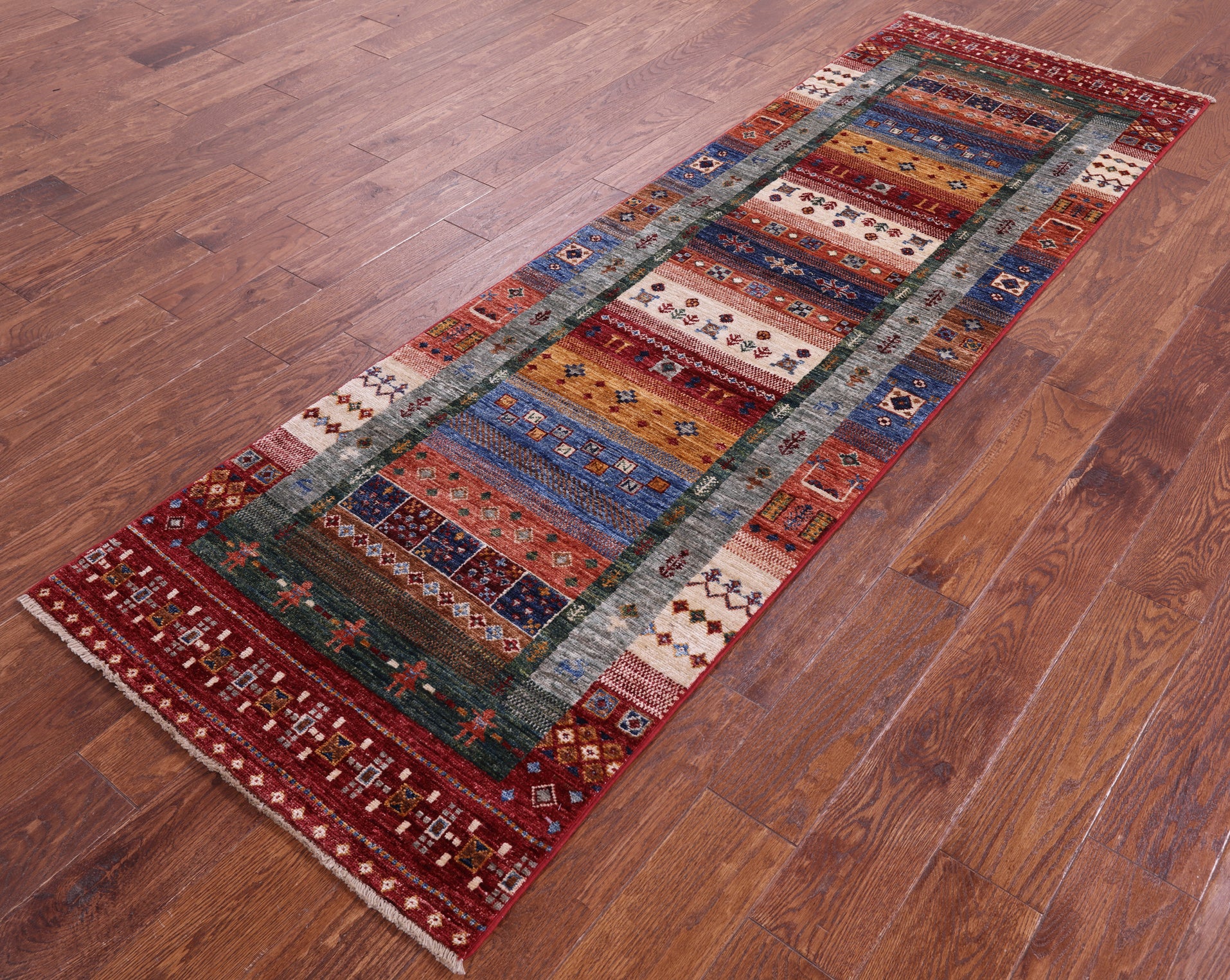 Tribal Persian Gabbeh Hand Knotted Wool Runner Rug - 2' 8" X 8' 5" - Golden Nile