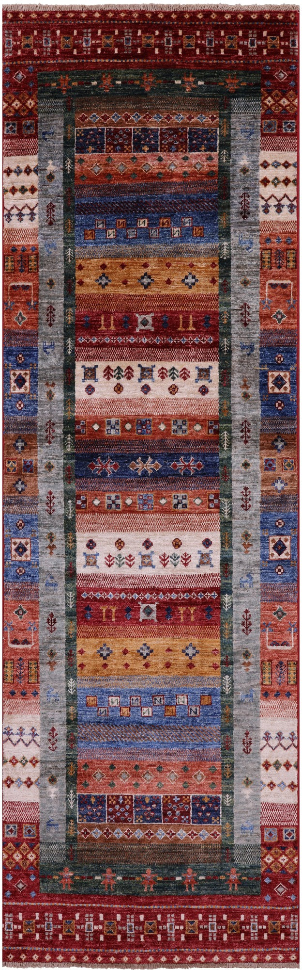 Tribal Persian Gabbeh Hand Knotted Wool Runner Rug - 2' 8" X 8' 5" - Golden Nile