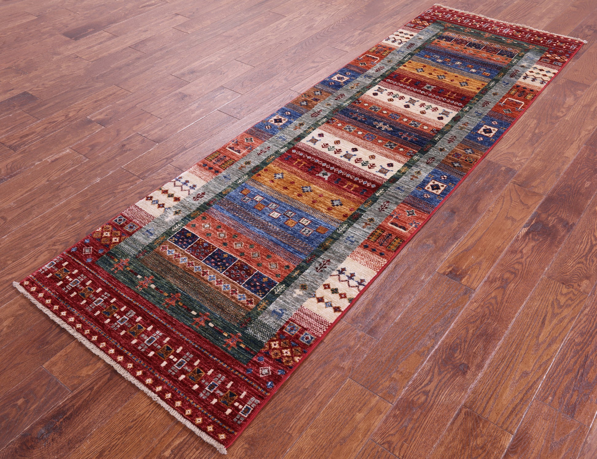 Persian Gabbeh Tribal Hand Knotted Wool Runner Rug - 2' 8" X 8' 5" - Golden Nile