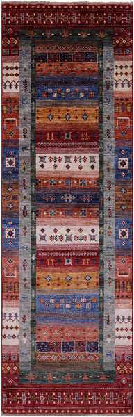 Persian Gabbeh Tribal Hand Knotted Wool Runner Rug - 2' 8" X 8' 5" - Golden Nile