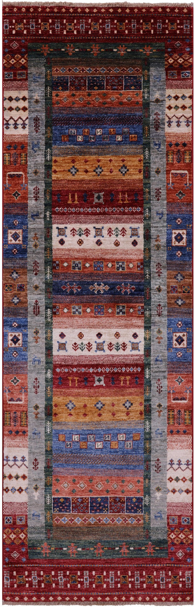 Persian Gabbeh Tribal Hand Knotted Wool Runner Rug - 2' 8" X 8' 5" - Golden Nile