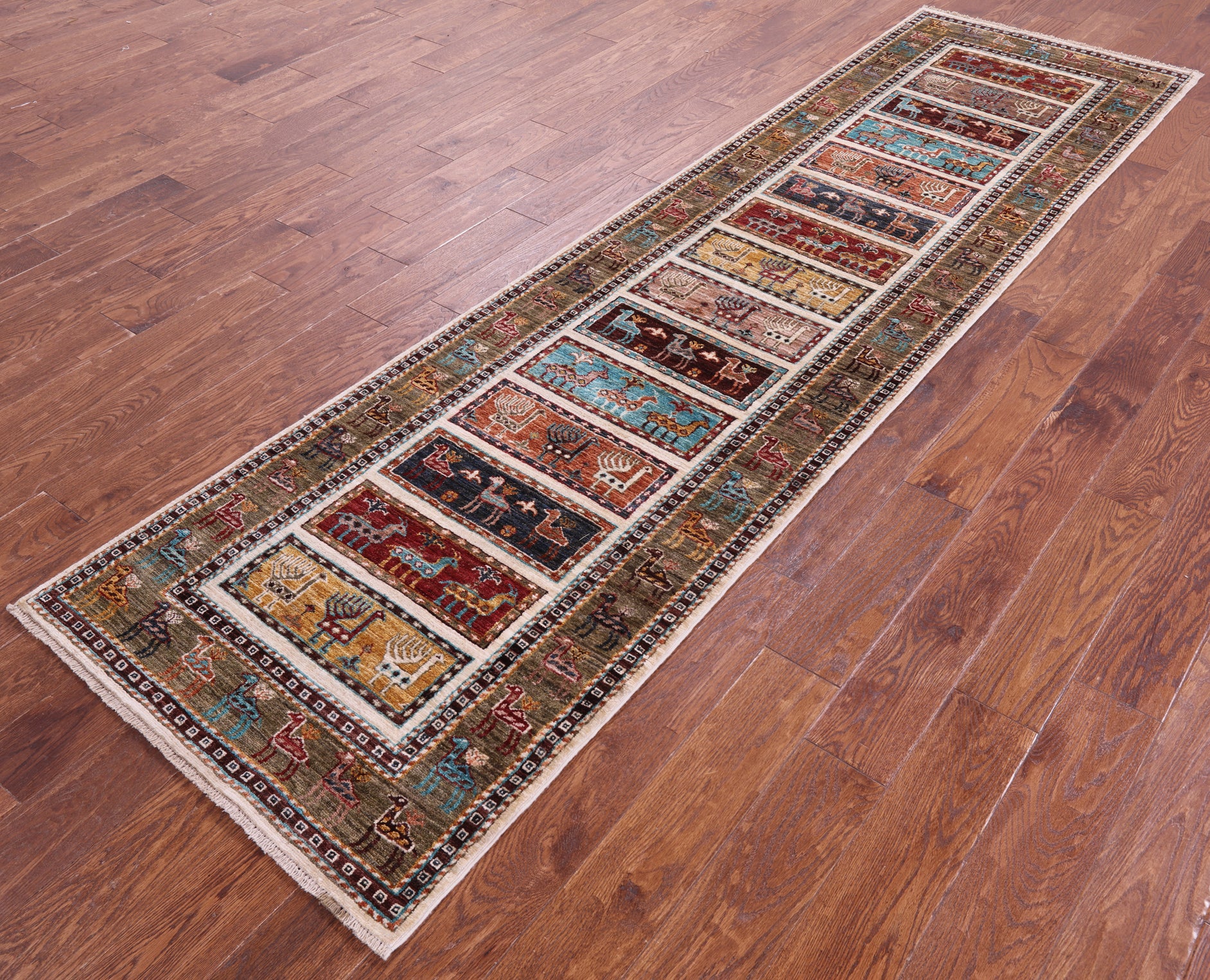 Tribal Persian Gabbeh Hand Knotted Wool Runner Rug - 2' 8" X 10' 2" - Golden Nile
