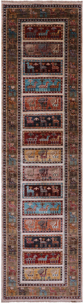 Tribal Persian Gabbeh Hand Knotted Wool Runner Rug - 2' 8" X 10' 2" - Golden Nile