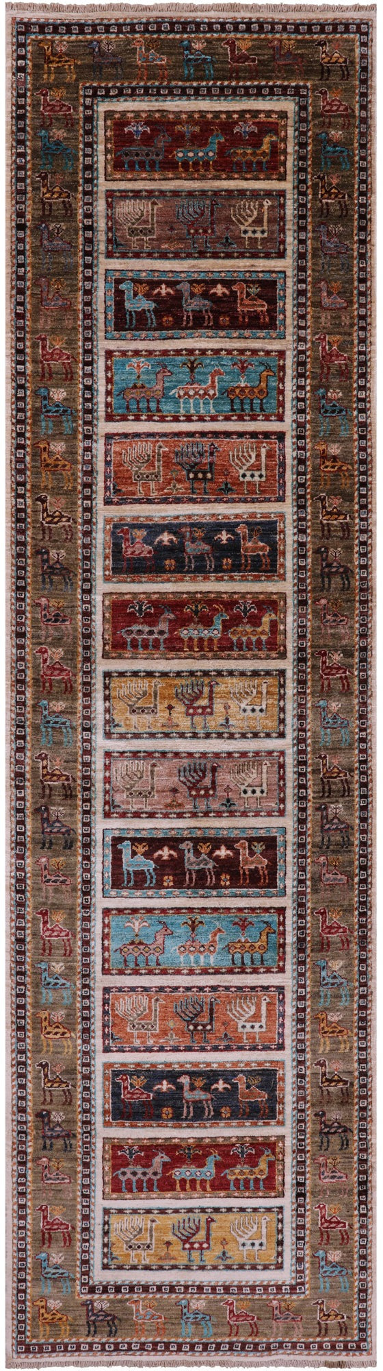 Tribal Persian Gabbeh Hand Knotted Wool Runner Rug - 2' 8" X 10' 2" - Golden Nile